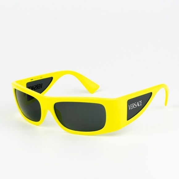 NEW Versace VE4482 544987 Yellow Fluo Dark Grey Rectangular Unisex Sunglasses - Picture 5 of 11